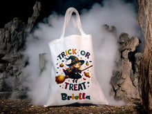 Load image into Gallery viewer, Halloween Trick or Treat Bag Personalized - Custom Name & 4 Cute Designs, Sublimated for Kids