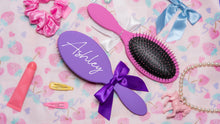 Load image into Gallery viewer, Personalized Wet & Dry De-tangling Hair Brush, Custom Name, 5 Colors, Soft Cushion, Multiple Fonts and Bows Options. Gift for her, Dance