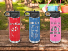 Load image into Gallery viewer, Personalized Kids Water Bottle with Straw, Back to School, 12 or 20oz Stainless Steel Custom Laser Engraved for Boys and Girls, Summer Camp