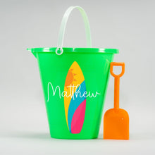 Load image into Gallery viewer, Personalized Beach Bucket for Kids, Custom Plastic Beach Pail and shovel with name and symbol, Gift for kids, beach trip, Vacation toys