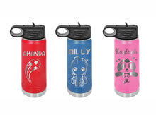 Load image into Gallery viewer, Personalized Kids Water Bottle with Straw, Back to School, 12 or 20oz Stainless Steel Custom Laser Engraved for Boys and Girls, Summer Camp