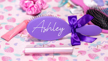 Load image into Gallery viewer, Personalized Wet & Dry De-tangling Hair Brush, Custom Name, 5 Colors, Soft Cushion, Multiple Fonts and Bows Options. Gift for her, Dance