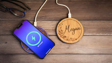 Load image into Gallery viewer, Custom Wood Wireless Phone Charger - Personalized with Name & Design - Unique, Eco-Friendly, Fast Charging - Perfect Gift!