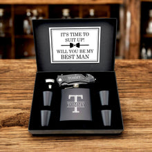 Load image into Gallery viewer, Groomsmen Proposal Gift Set, Custom Gift Box, Personalized Flask set and Knife for Best Man, Ushers & Groomsmen