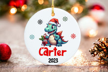 Load image into Gallery viewer, Boys Christmas Ornament - Personalized Dinosaur Christmas Ornament - Adorable Boys Christmas Ornament- Personalized Christmas gift