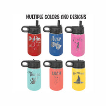 Load image into Gallery viewer, Personalized Kids Water Bottle with Straw, Back to School, 12 or 20oz Stainless Steel Custom Laser Engraved for Boys and Girls, Summer Camp