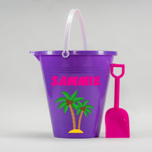 Load image into Gallery viewer, Personalized Beach Bucket for Kids, Custom Plastic Beach Pail and shovel with name and symbol, Gift for kids, beach trip, Vacation toys