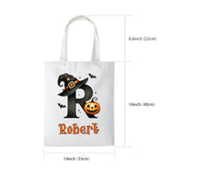 Load image into Gallery viewer, Personalized Halloween Canvas Trick or Treat Bag - Custom Name & Initial, 4 Design Options, Sublimated