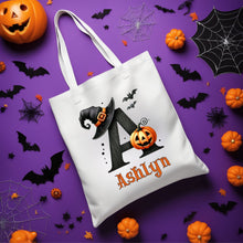 Load image into Gallery viewer, Custom Halloween Trick or Treat Bag - Personalized Name & Initial, 4 Design Options, Kids Halloween bag