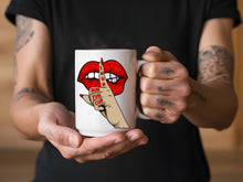 Load image into Gallery viewer, Funny Sublimated Coffee Mug - Finger Over Lips Design with Quote 'Shuh Duh Fuh Cup' - Unique Gift for Coffee Lovers
