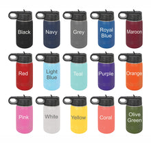Load image into Gallery viewer, Personalized Kids Water Bottle with Straw, Back to School, 12 or 20oz Stainless Steel Custom Laser Engraved for Boys and Girls, Summer Camp