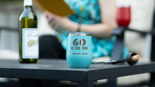Load image into Gallery viewer, 60th Birthday Gift, Wine tumbler, Birthday gift for her, Multiple designs and colors, Stemless wine tumbler, Happy birthday gift, party gift