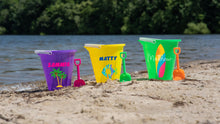 Load image into Gallery viewer, Personalized Beach Bucket for Kids, Custom Plastic Beach Pail and shovel with name and symbol, Gift for kids, beach trip, Vacation toys