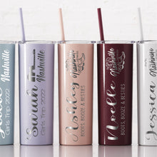 Load image into Gallery viewer, Nashville Tennessee Skinny Tumbler with straw, Girls Trip, Nash Bash, Bachelorette Trip, Custom Skinny Tumbler, Nashville Trip, Vacation