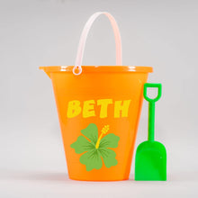 Load image into Gallery viewer, Personalized Beach Bucket for Kids, Custom Plastic Beach Pail and shovel with name and symbol, Gift for kids, beach trip, Vacation toys