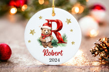 Load image into Gallery viewer, Personalized Initial Bear Ornament - Letter Name Ornament - 2024 Family Ornament - Custom - Christmas gift - Monogram Ornament