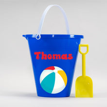 Load image into Gallery viewer, Personalized Beach Bucket for Kids, Custom Plastic Beach Pail and shovel with name and symbol, Gift for kids, beach trip, Vacation toys