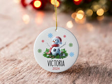 Load image into Gallery viewer, Custom Soccer Ornament - Snowman Name Ornament - 2024 Soccer Ornament - Personalized - Christmas gift - Family Keepsake - Snowman Ornament
