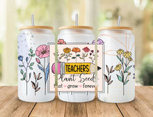 Load image into Gallery viewer, Teacher Gift, Teachers Plant seeds 16oz glass cup with bamboo lid and straw, Gift for teacher, End of year gift
