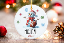 Load image into Gallery viewer, Custom Football Ornament - Snowman Name Ornament - 2024 Football Ornament - Personalized Christmas gift - Family Keepsake - Snowman Ornament
