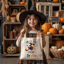 Load image into Gallery viewer, Personalized Halloween Canvas Trick or Treat Bag - Custom Name & 4 Cute Designs, Sublimated for Kids