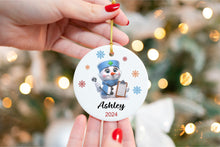 Load image into Gallery viewer, Personalized Nurse Snowman Ornament - Ceramic, UV Printed, with Name & Year, Round, Gift Boxed - Perfect for Nurses!
