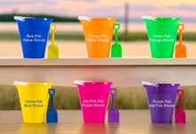 Load image into Gallery viewer, Personalized Beach Bucket for Kids, Custom Plastic Beach Pail and shovel with name and symbol, Gift for kids, beach trip, Vacation toys