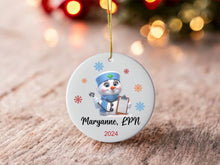 Load image into Gallery viewer, Personalized Nurse Snowman Ornament - Ceramic, UV Printed, with Name & Year, Round, Gift Boxed - Perfect for Nurses!