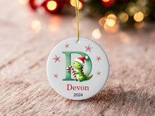 Load image into Gallery viewer, Custom Initial Dinosaur Ornament - Letter Name Ornament - 2024 Family Ornament - Personalized - Christmas gift - Monogram Ornament