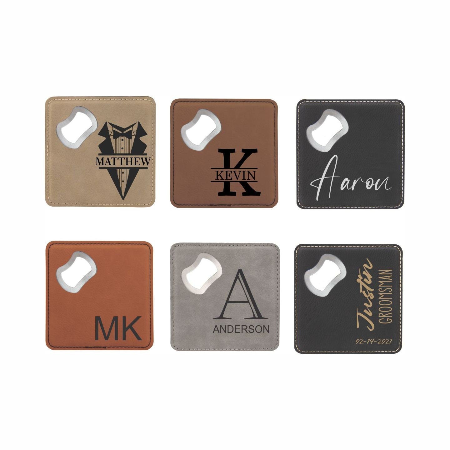 Personalized Groomsmen Gift Coaster Bottle Opener