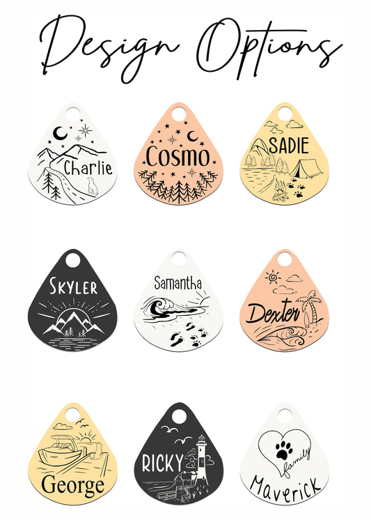 Tear Drop Pet Tag: Personalized Stainless Steel Dog & Cat ID - close-up of the custom engraving