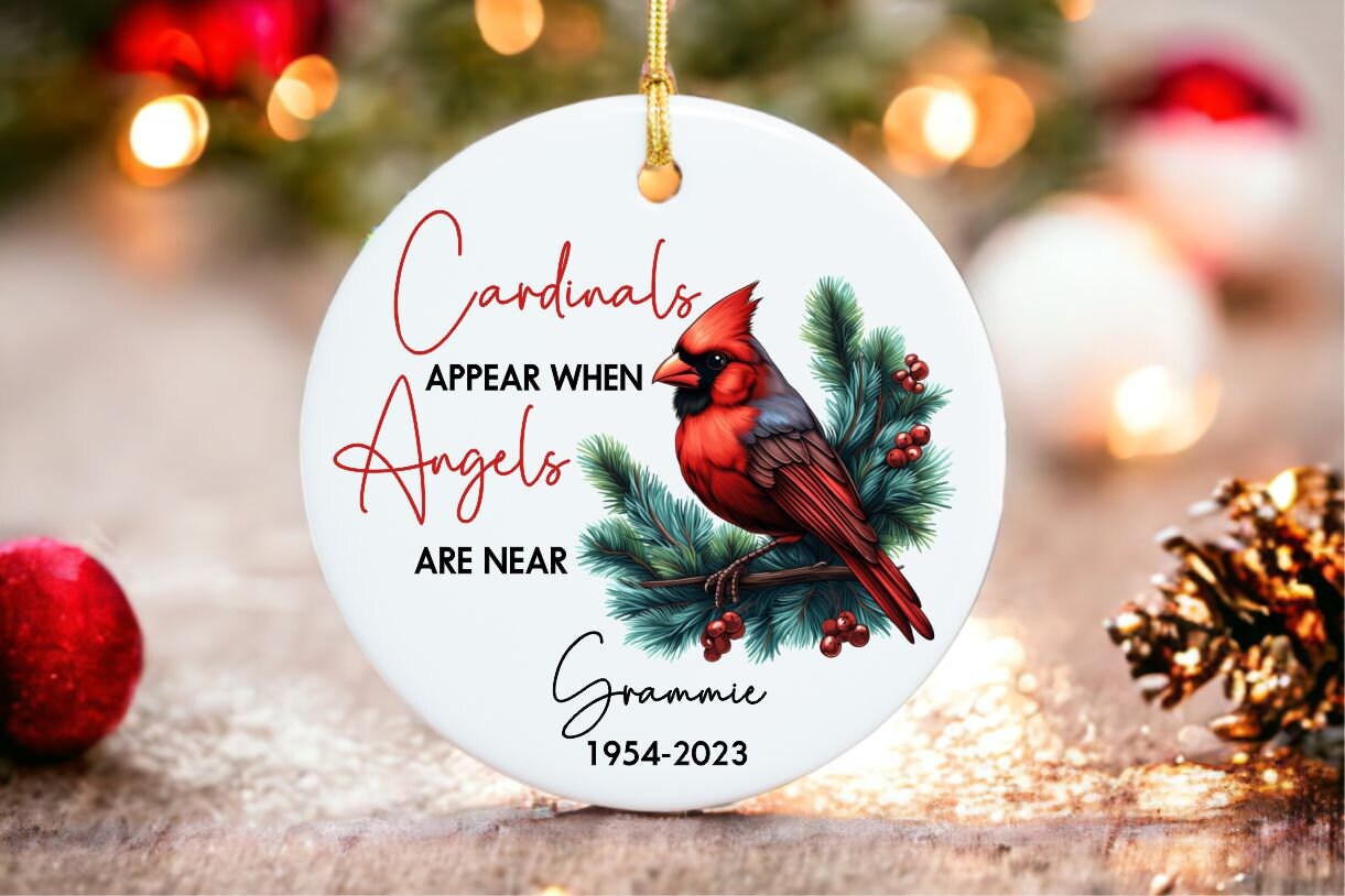 Personalized Cardinal Memorial Ornament - Ceramic Christmas Keepsake
