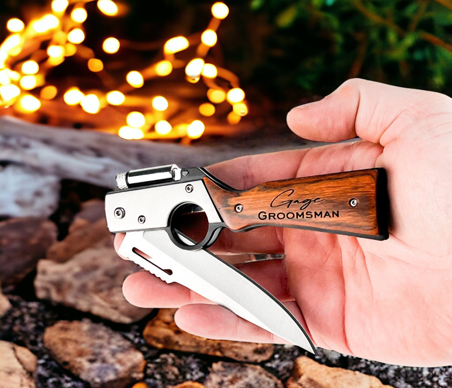 Personalized Rosewood Pocket Knife with LED: Engraved Folding Knife