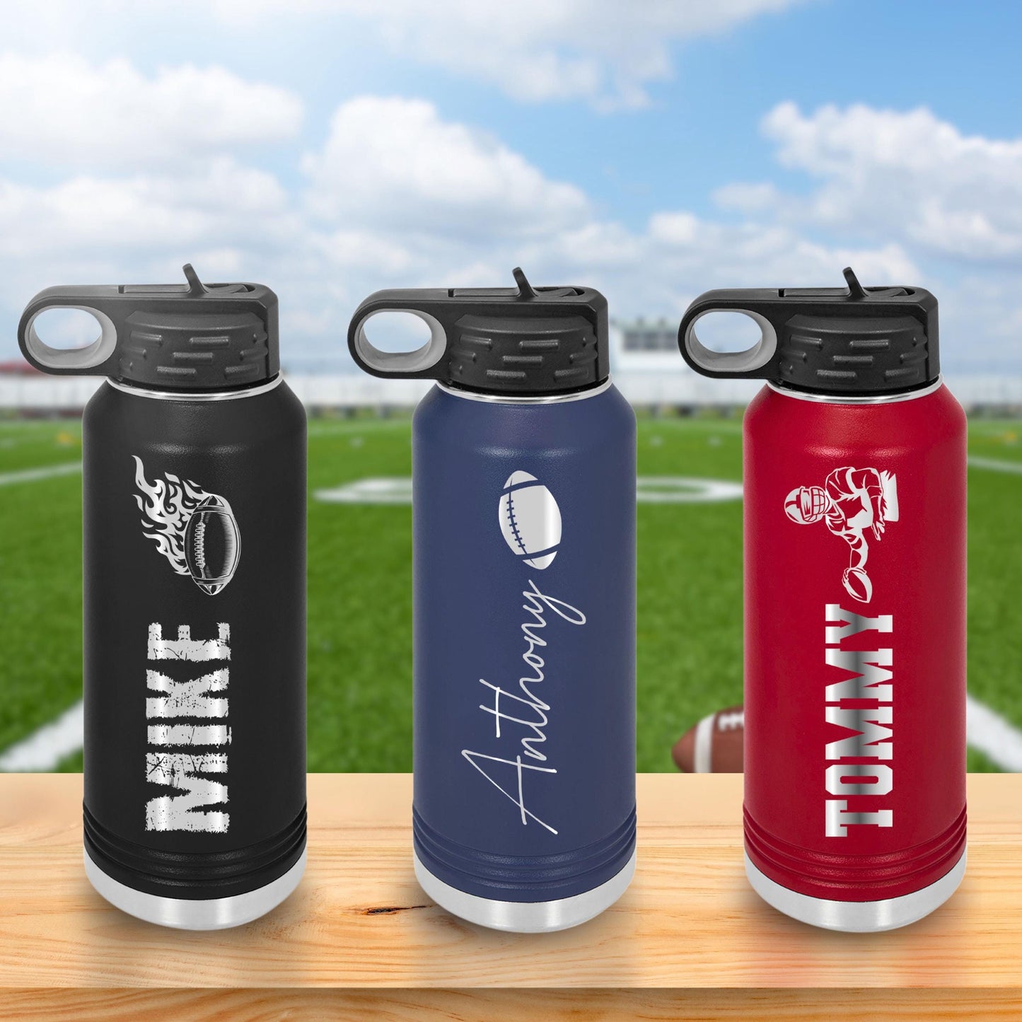 Personalized Football Player Water Bottle
