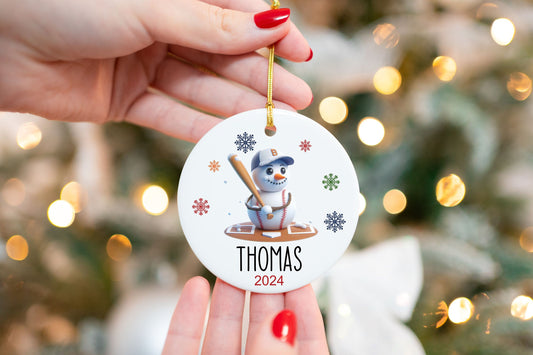 Personalized Baseball Ornament - close-up of the custom engraving