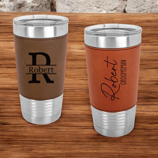 Personalized Tumbler for Men - close-up of the custom engraving