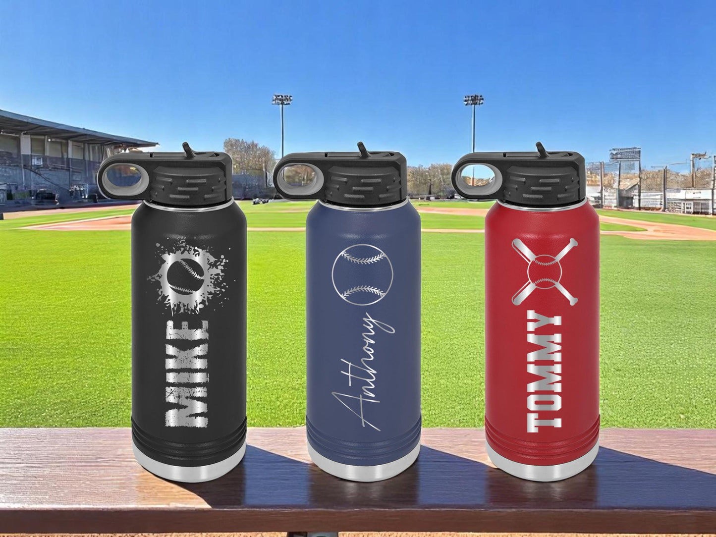 Personalized Baseball Player Water Bottle