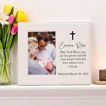 Load image into Gallery viewer, Personalized Baptism Picture Frame – 4x6 or 5x7 Custom Gift with Name & Date – Christening Keepsake for Boy or Girl – Godchild Gift