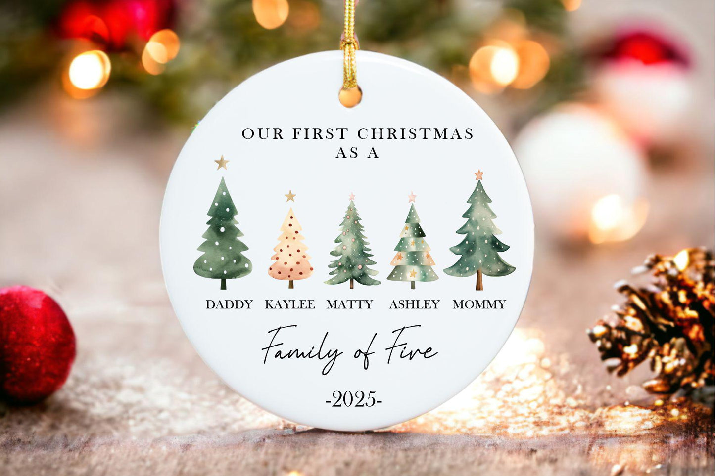 Personalized Family of Five Christmas Ornament