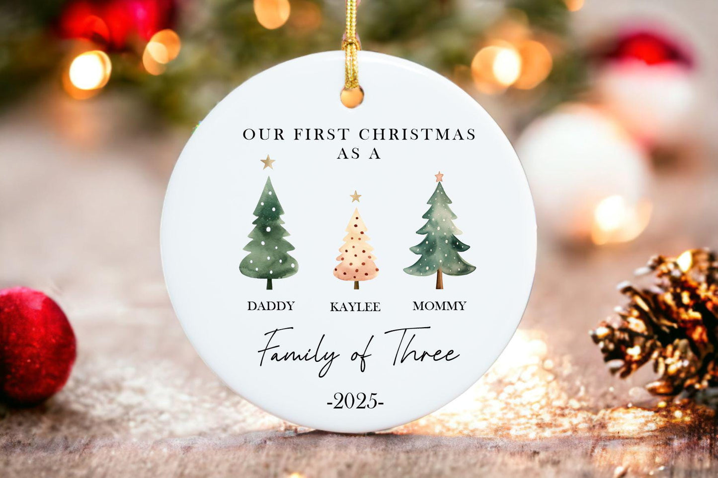 Family of Three Christmas Ornament