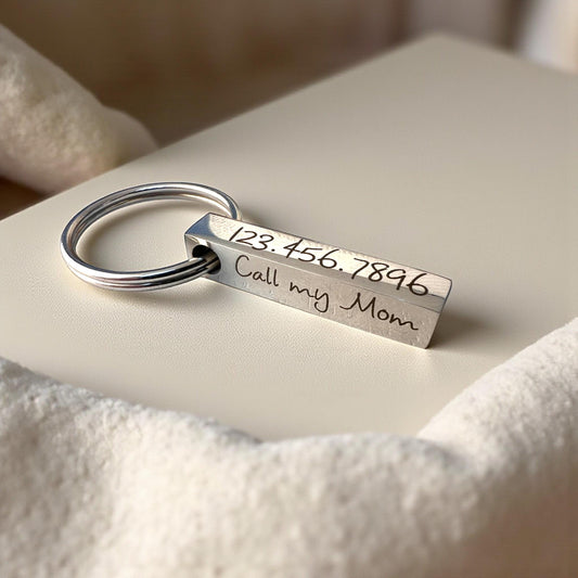 Personalized Stainless Steel 4-Sided Bar Pet Tag - Laser Engraved for - close-up of the custom engraving