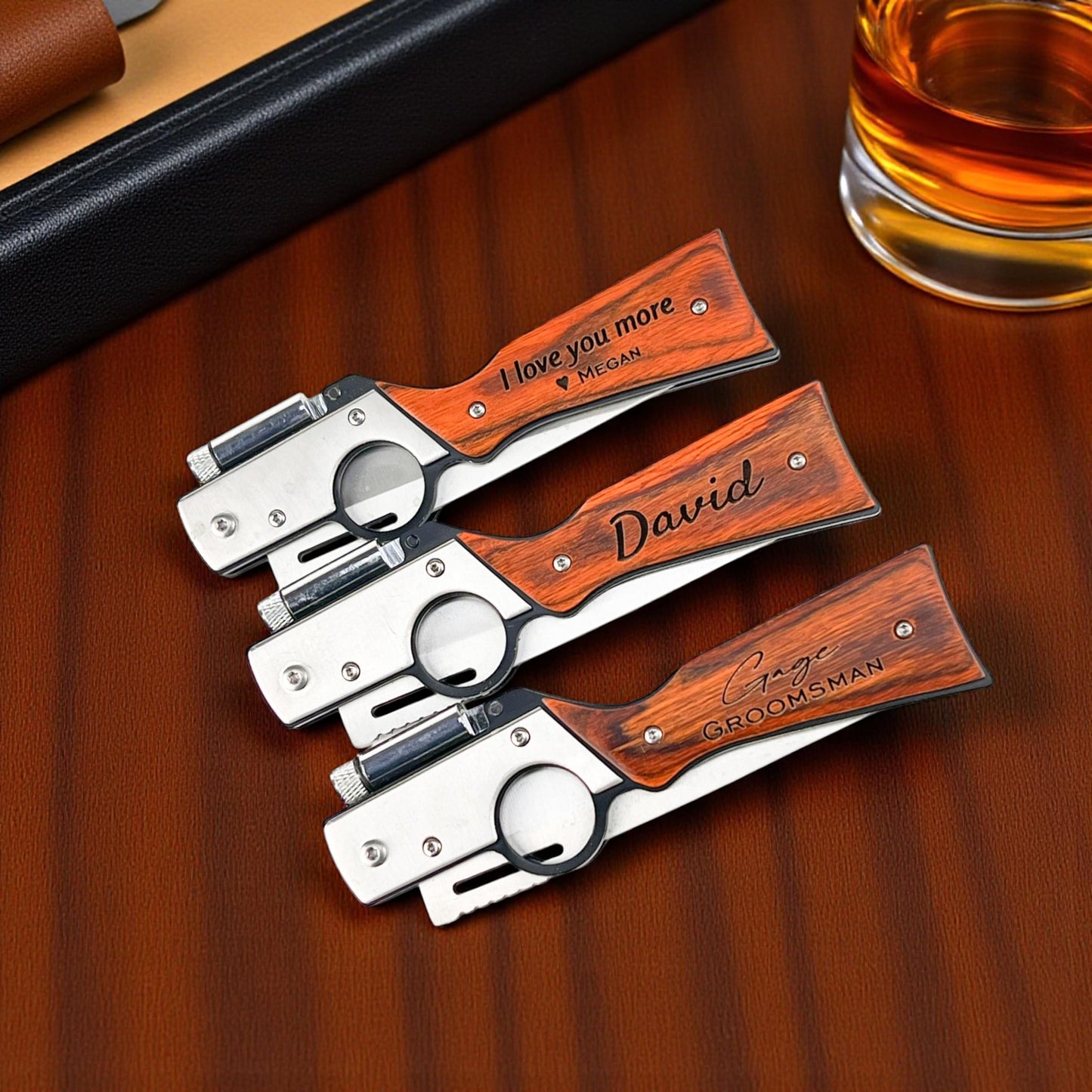 Personalized Groomsman Knife with Custom Name and Wood Handle