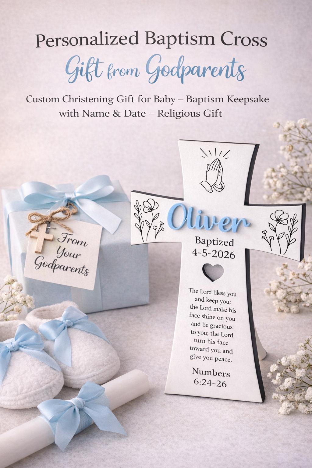 Personalized Baptism Cross Gift from Godparents