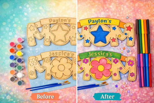 Personalized Mom Craft Kit for Kids - close-up of the custom engraving