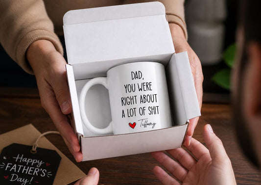 “You Were Right About a Lot of Shit” Coffee Mug - close-up of the custom engraving