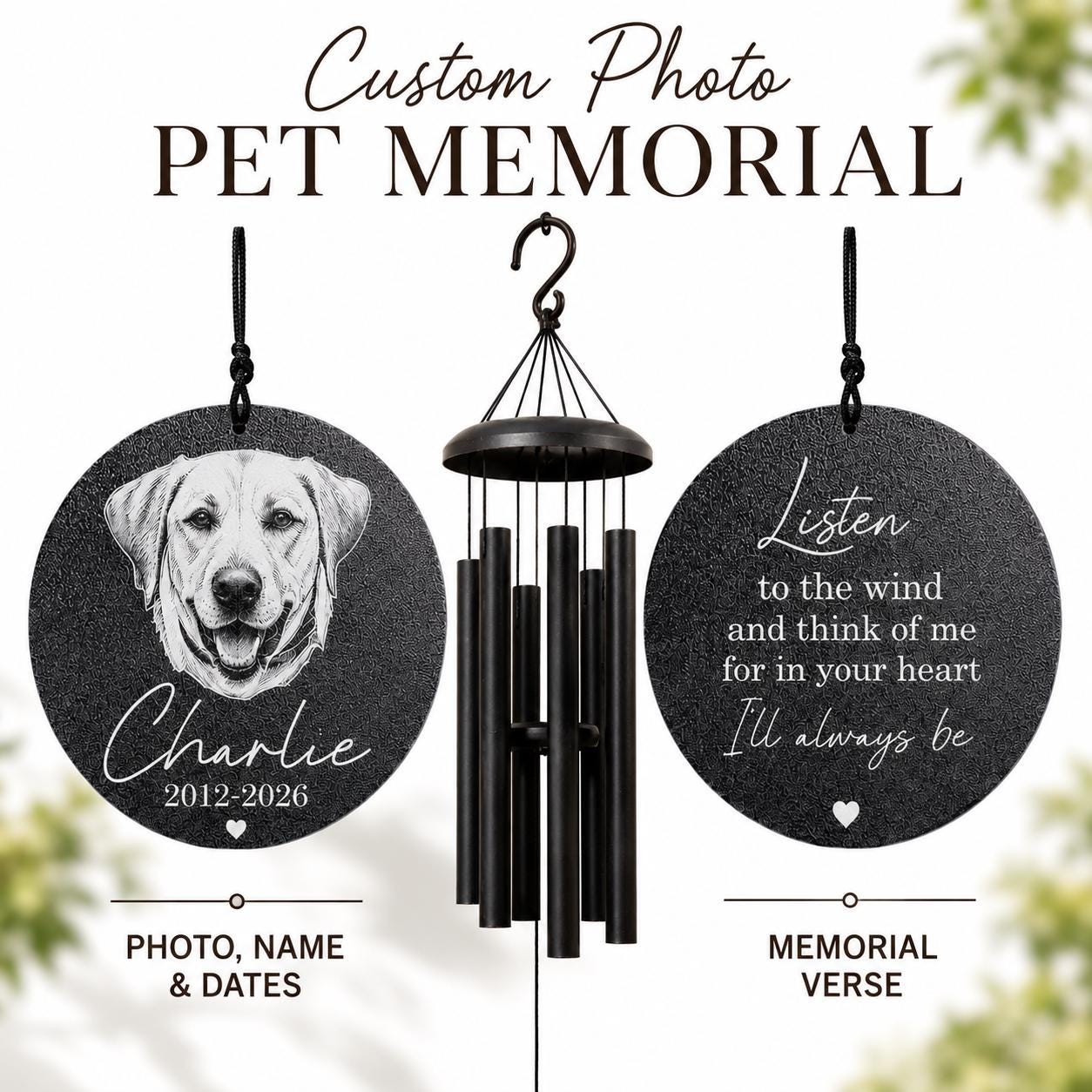 Pet Memorial Wind Chime with Photo