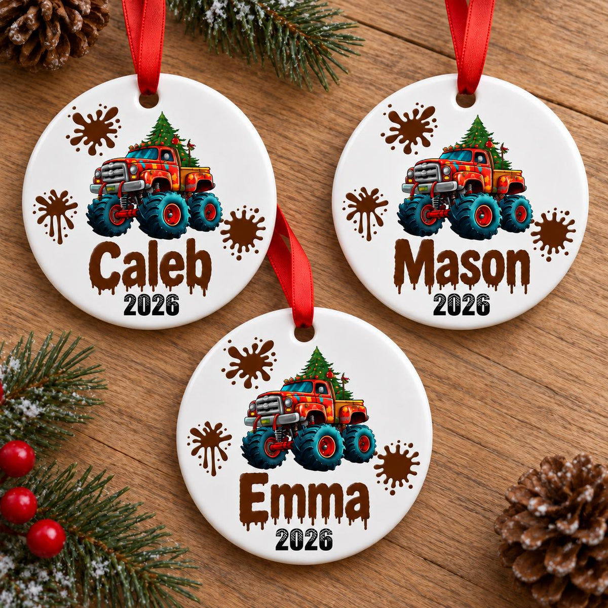 Personalized Monster Truck Christmas Ornament for Kids