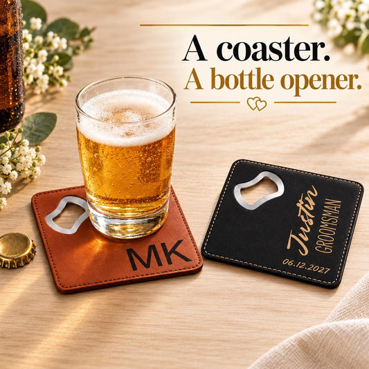 Personalized Groomsmen Gift Coaster Bottle Opener