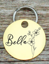 Load image into Gallery viewer, Personalized pet dog ID tag, Birth Flower Pet Tag, Pet dog tag, dog ID Tag, Minimalist Pet Tag, Cat Tag, Engraved Pet Tag, Dog Collar Tag