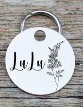 Load image into Gallery viewer, Personalized pet dog ID tag, Birth Flower Pet Tag, Pet dog tag, dog ID Tag, Minimalist Pet Tag, Cat Tag, Engraved Pet Tag, Dog Collar Tag